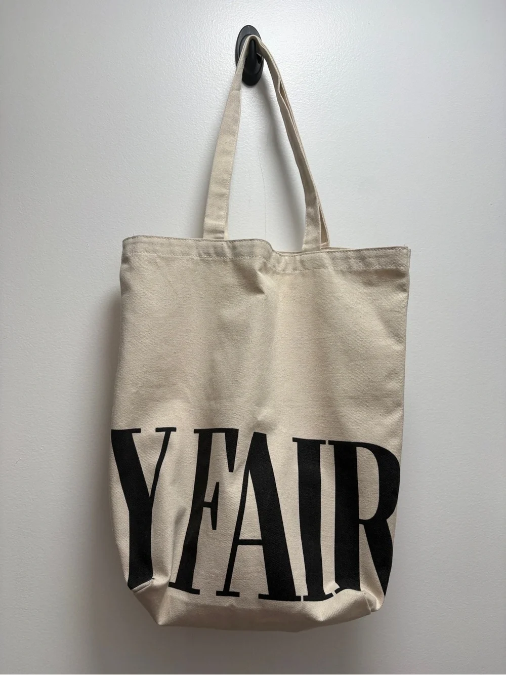 Vanity Fair Cream Canvas Tote with Black Lettering